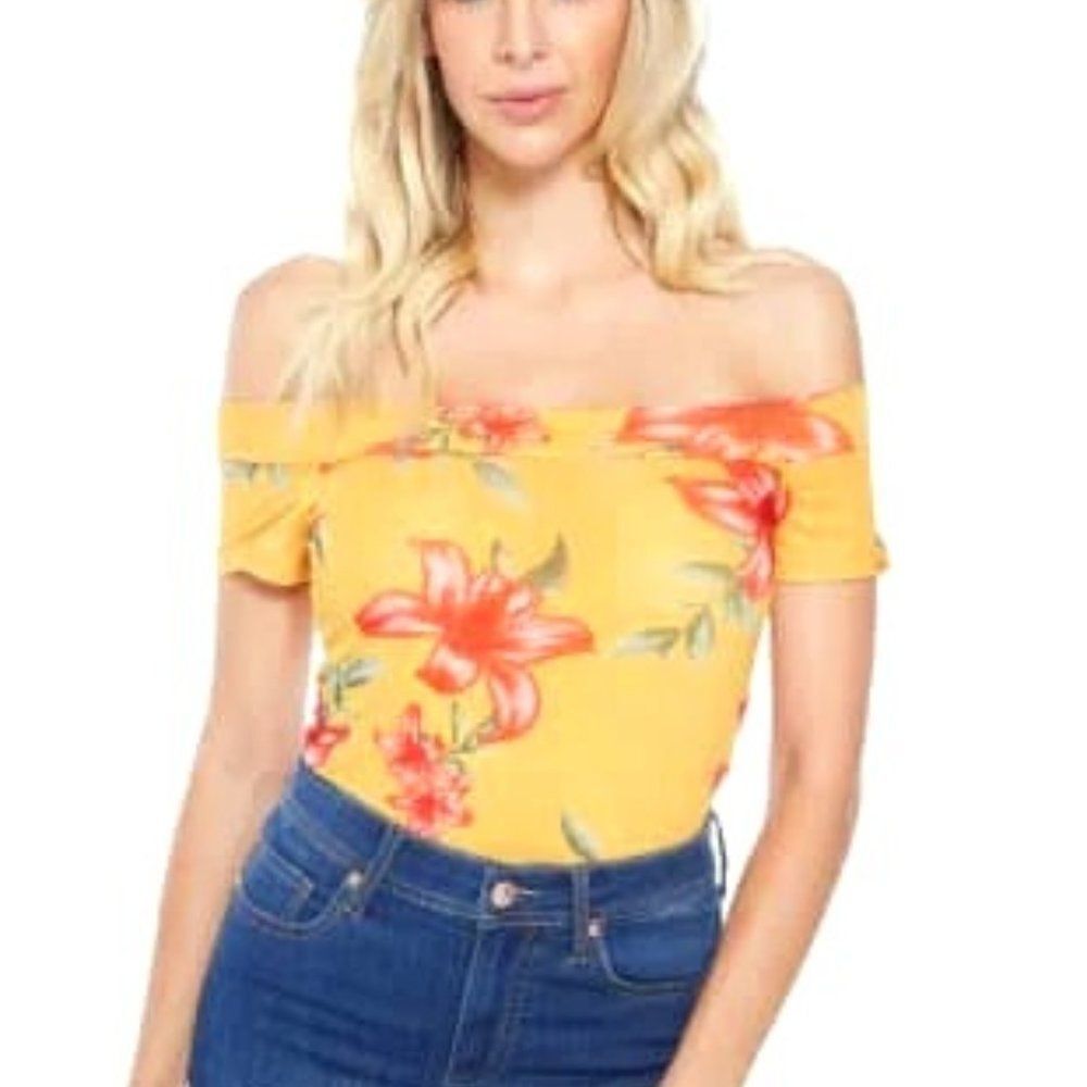 Small Guess Factory Nori Floral Mesh Top - Gold yellow multi Endless Floral